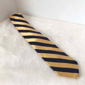 TOMMY HILFIGER 100% Silk Men's Necktie Diagonal Stripes Navy Gold Collegiate USA
